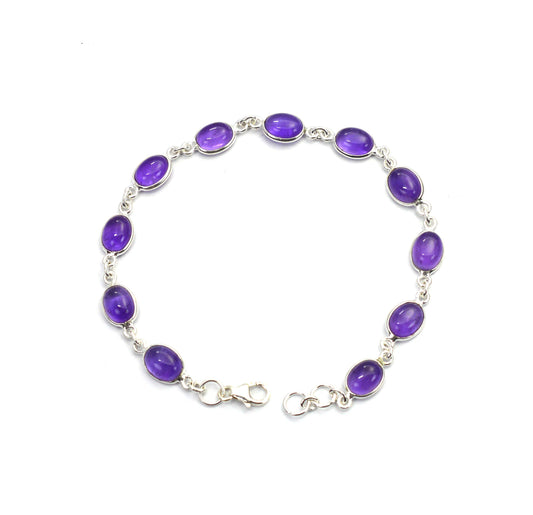 925 SOLID STERLING SILVER PURPLE AMETHYST HANDMADE BRACELET - 7.8 INCH