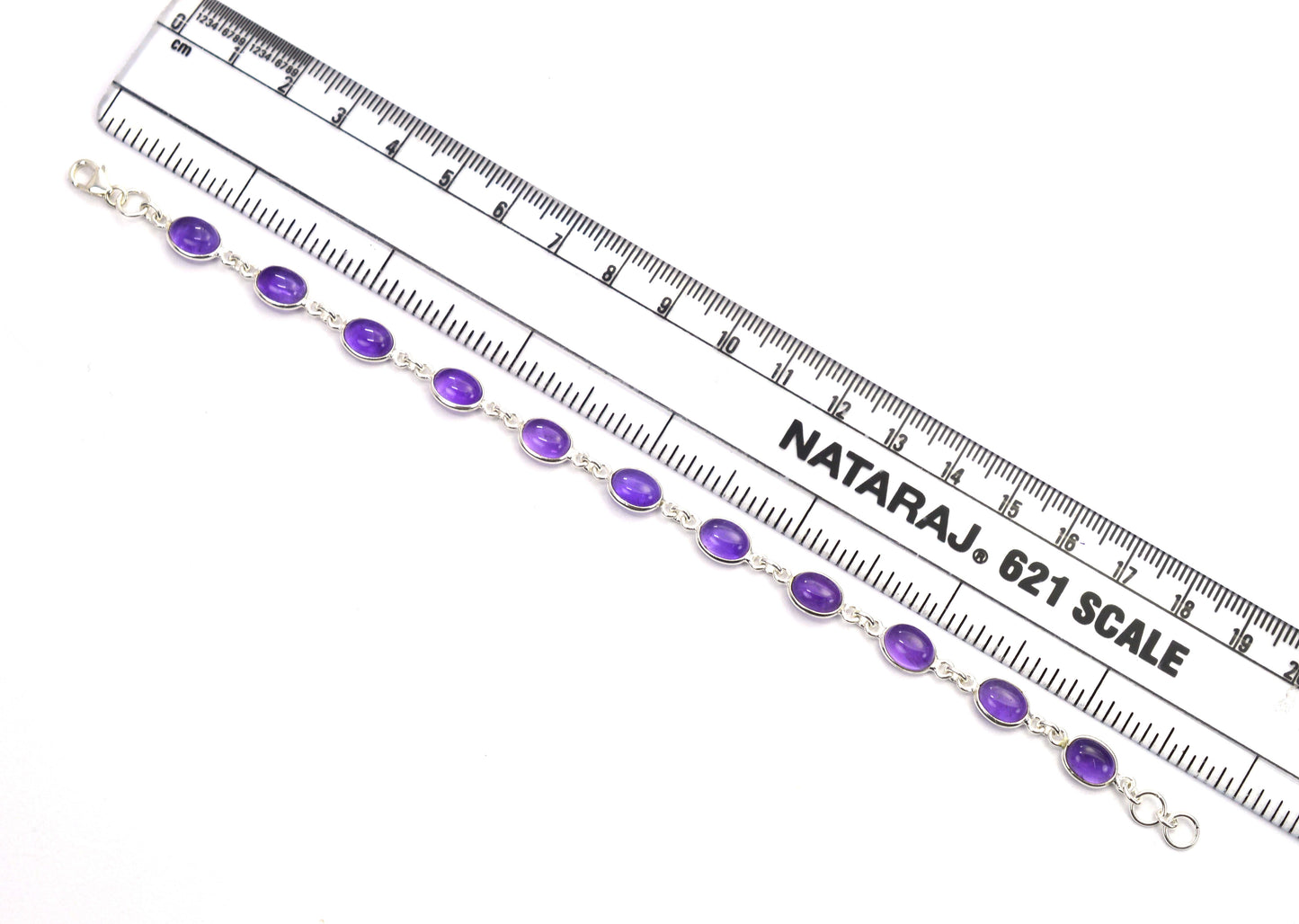 925 SOLID STERLING SILVER PURPLE AMETHYST HANDMADE BRACELET - 7.8 INCH