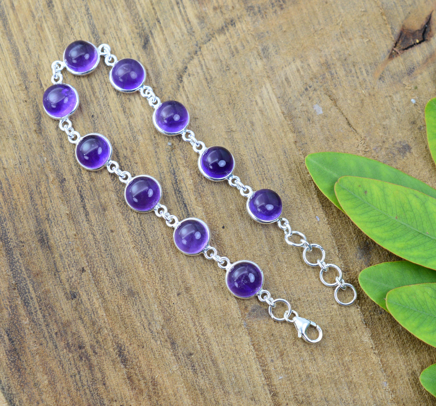 925 SOLID STERLING SILVER PURPLE AMETHYST HANDMADE BRACELET -7.8 INCH