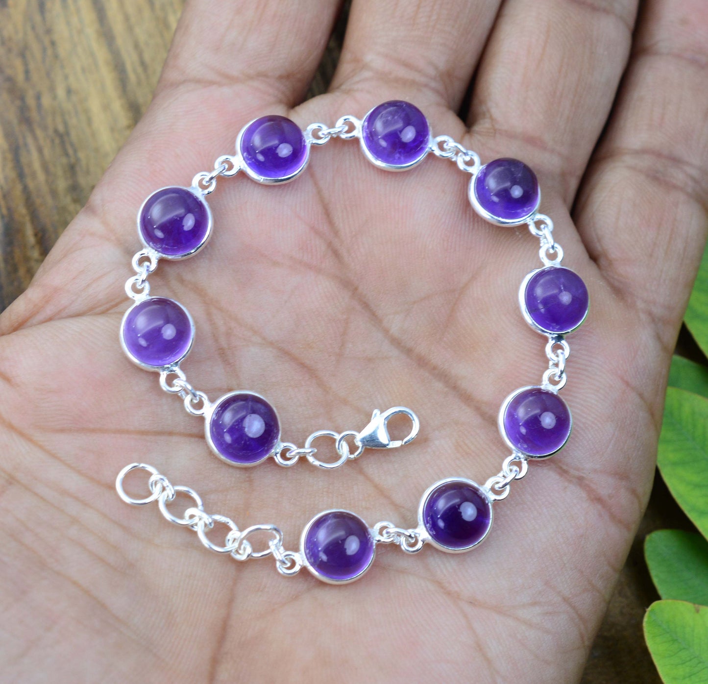 925 SOLID STERLING SILVER PURPLE AMETHYST HANDMADE BRACELET -7.8 INCH