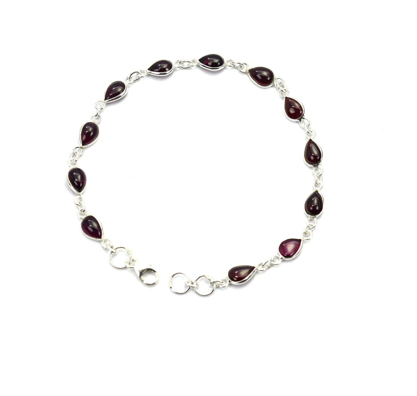 925 SOLID STERLING SILVER Red GARNET HANDMADE BRACELET -8.1 INCH