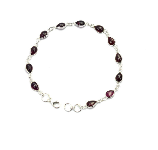 925 SOLID STERLING SILVER Red GARNET HANDMADE BRACELET -8.1 INCH
