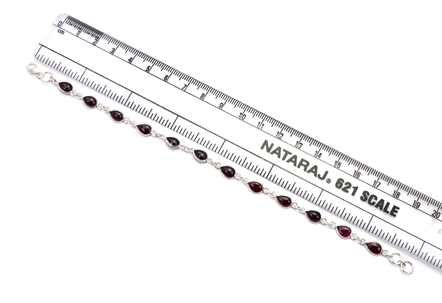 925 SOLID STERLING SILVER Red GARNET HANDMADE BRACELET -8.1 INCH
