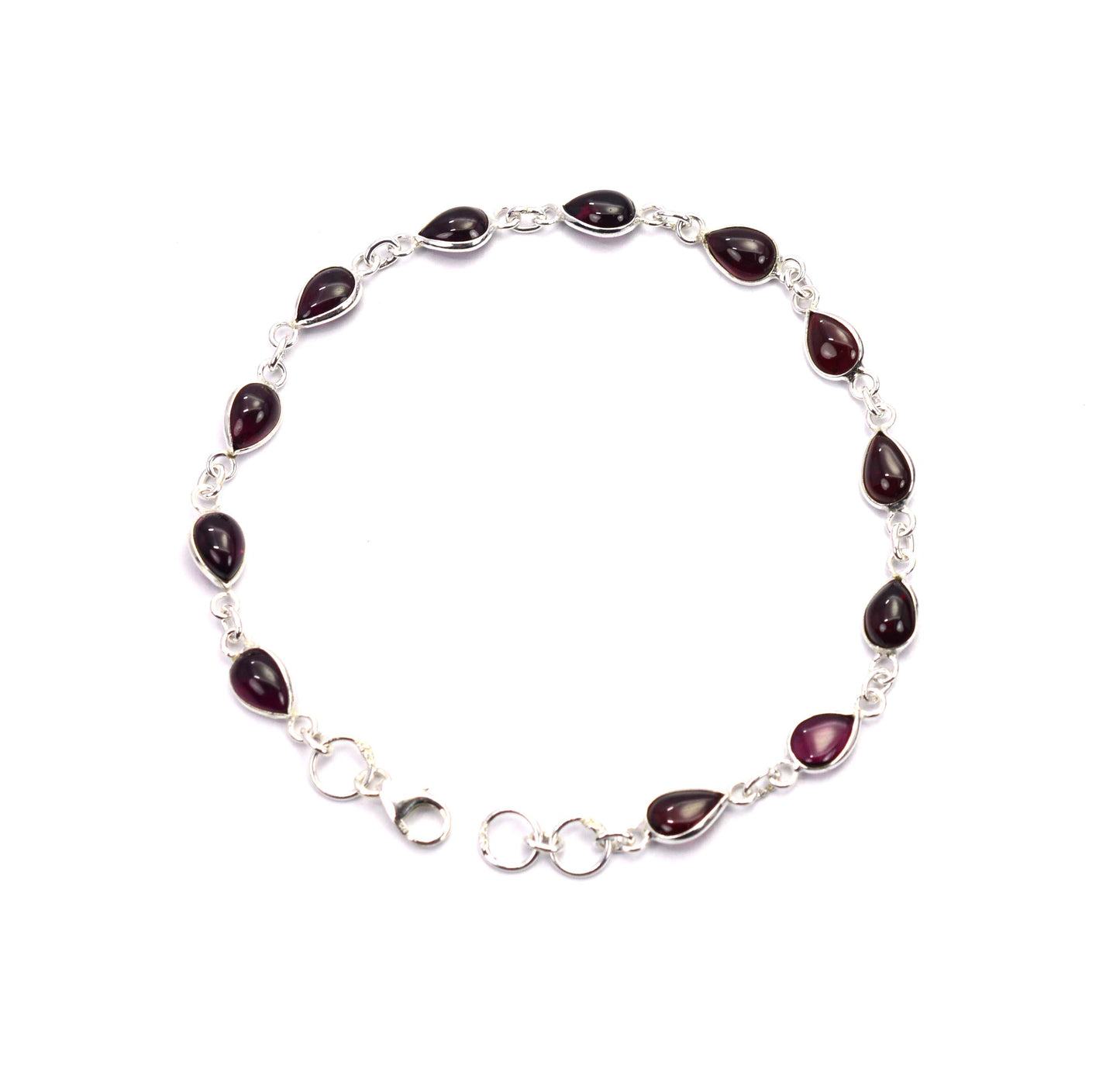 925 SOLID STERLING SILVER Red GARNET HANDMADE BRACELET -8.1 INCH