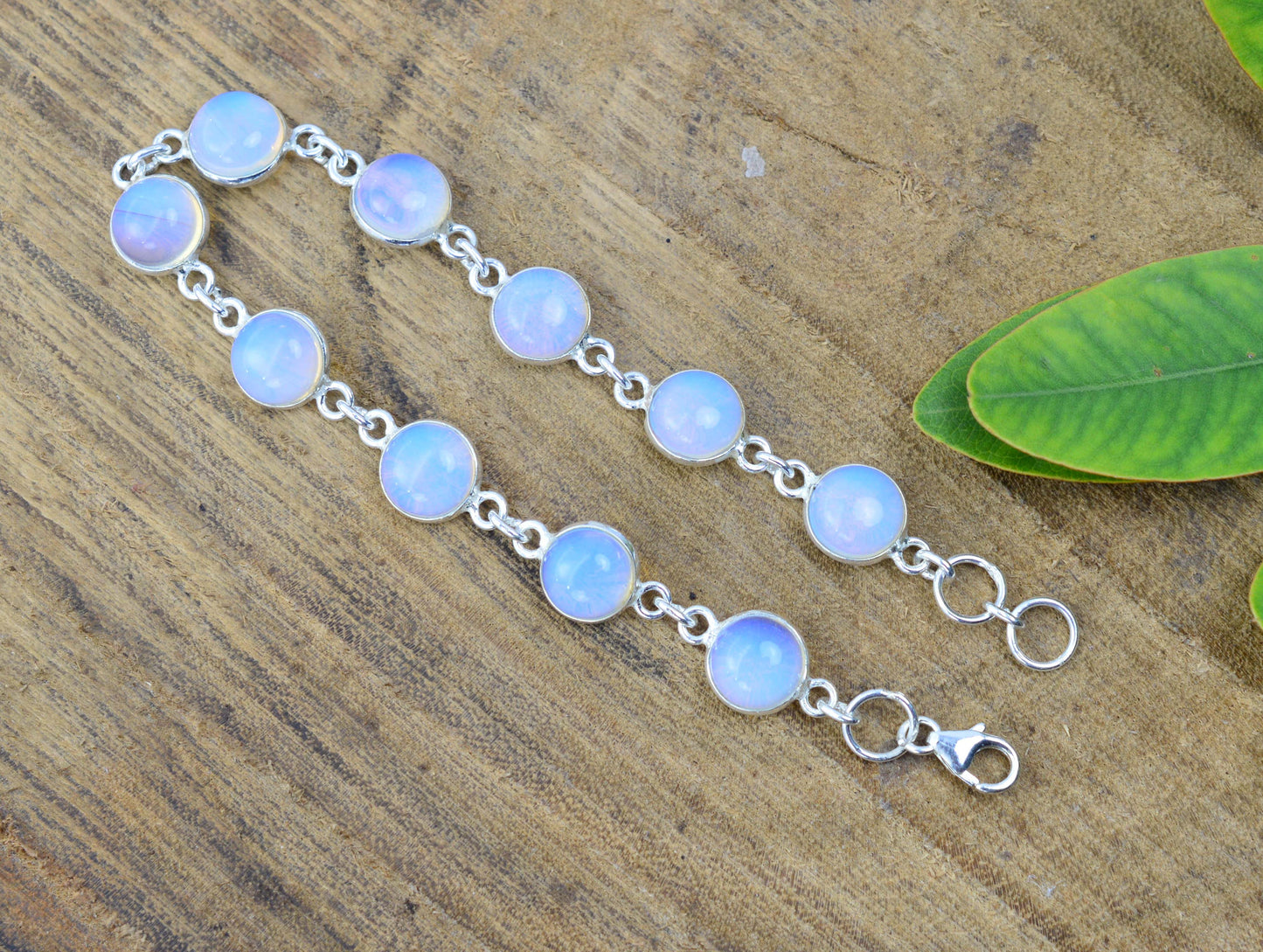 925 SOLID STERLING SILVER MILKY OPALITE HANDMADE BRACELET -7.7 INCH