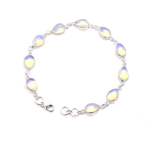 925 SOLID STERLING SILVER MILKY OPALITE HANDMADE BRACELET - 8.3 INCH
