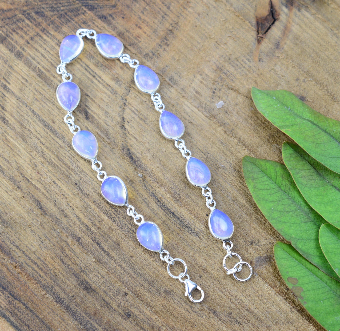 925 SOLID STERLING SILVER MILKY OPALITE HANDMADE BRACELET - 8.3 INCH