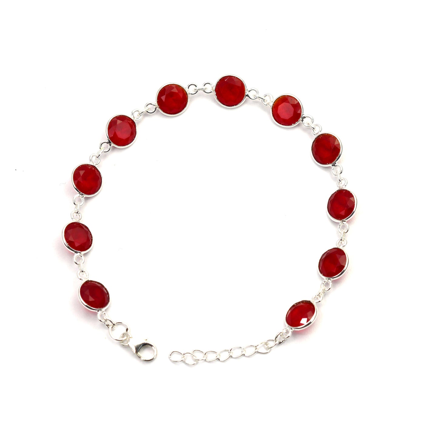 925 SOLID STERLING CUT Simulated Ruby QUARTZ HANDMADE BRACELET -8.5 INCH