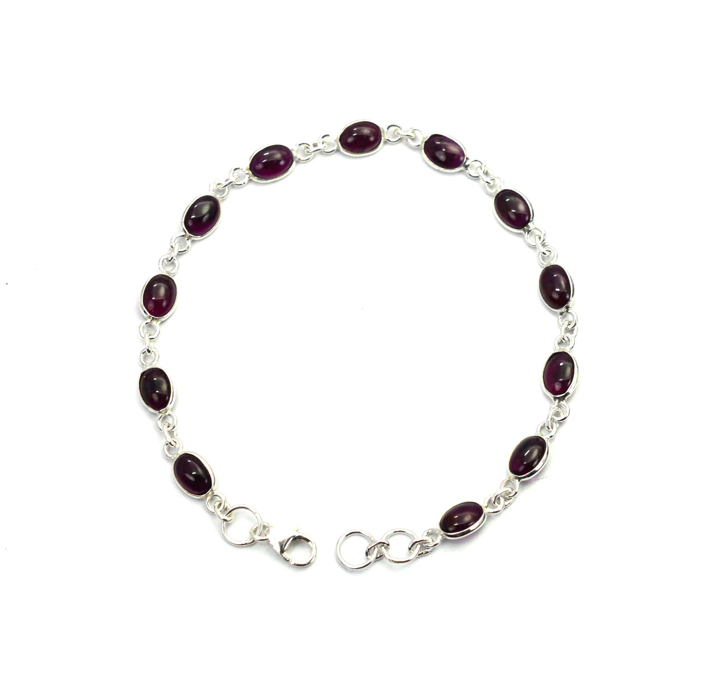 925 SOLID STERLING SILVER Red GARNET HANDMADE BRACELET -8.1 INCH