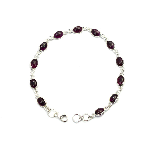 925 SOLID STERLING SILVER Red GARNET HANDMADE BRACELET -8.1 INCH