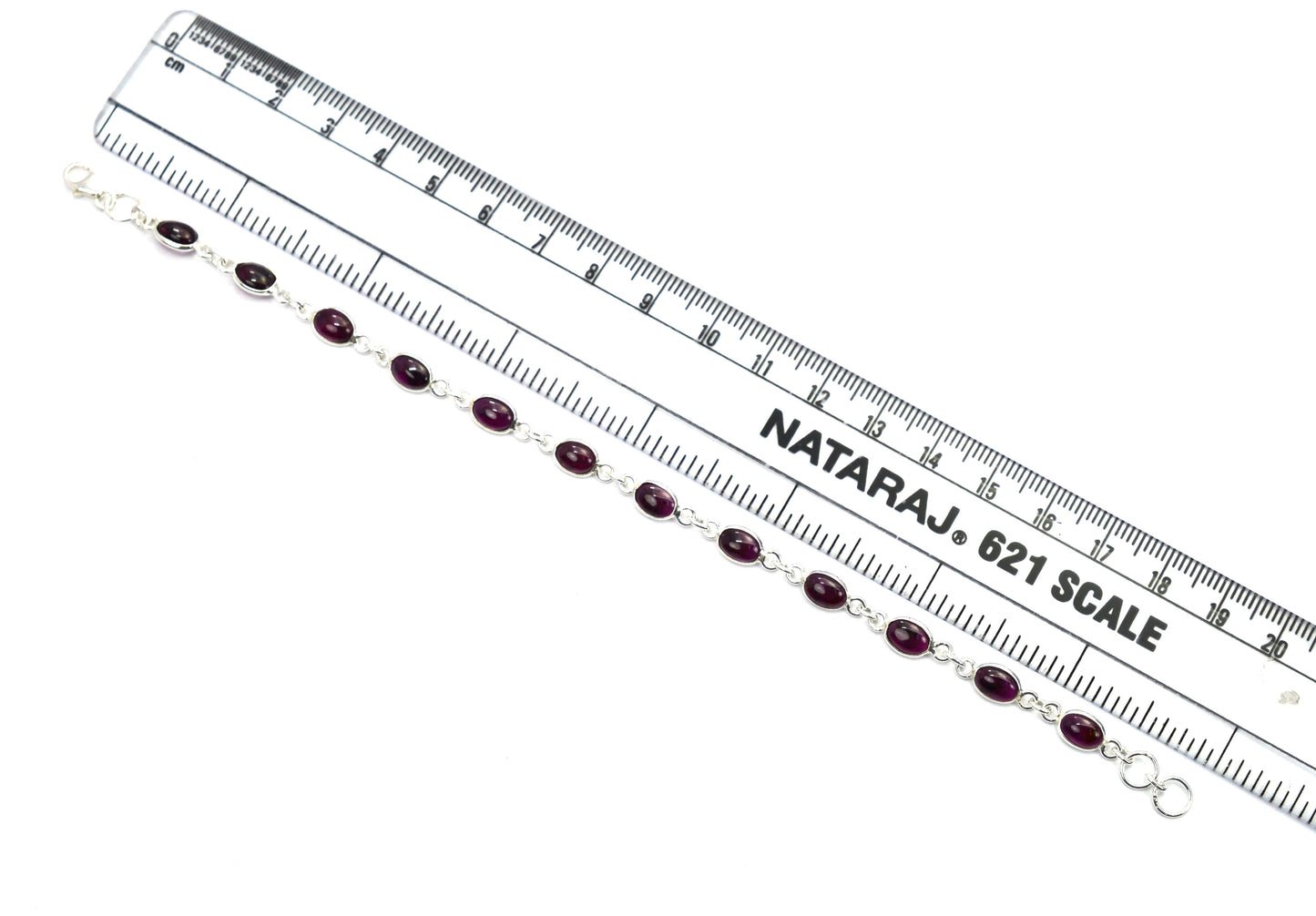 925 SOLID STERLING SILVER Red GARNET HANDMADE BRACELET -8.1 INCH