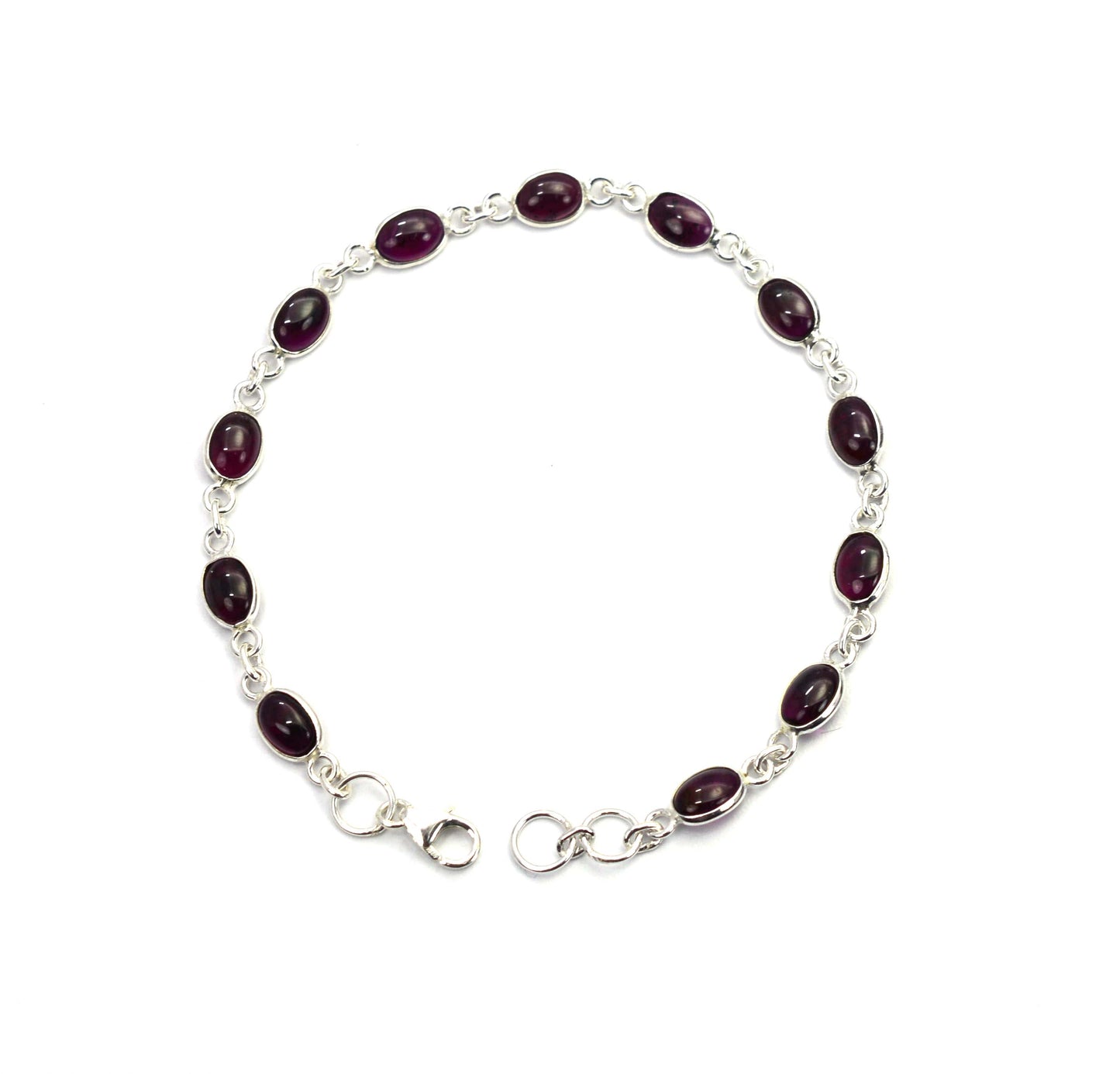 925 SOLID STERLING SILVER Red GARNET HANDMADE BRACELET -8 INCH
