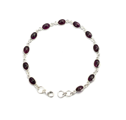 925 SOLID STERLING SILVER Red GARNET HANDMADE BRACELET -8 INCH