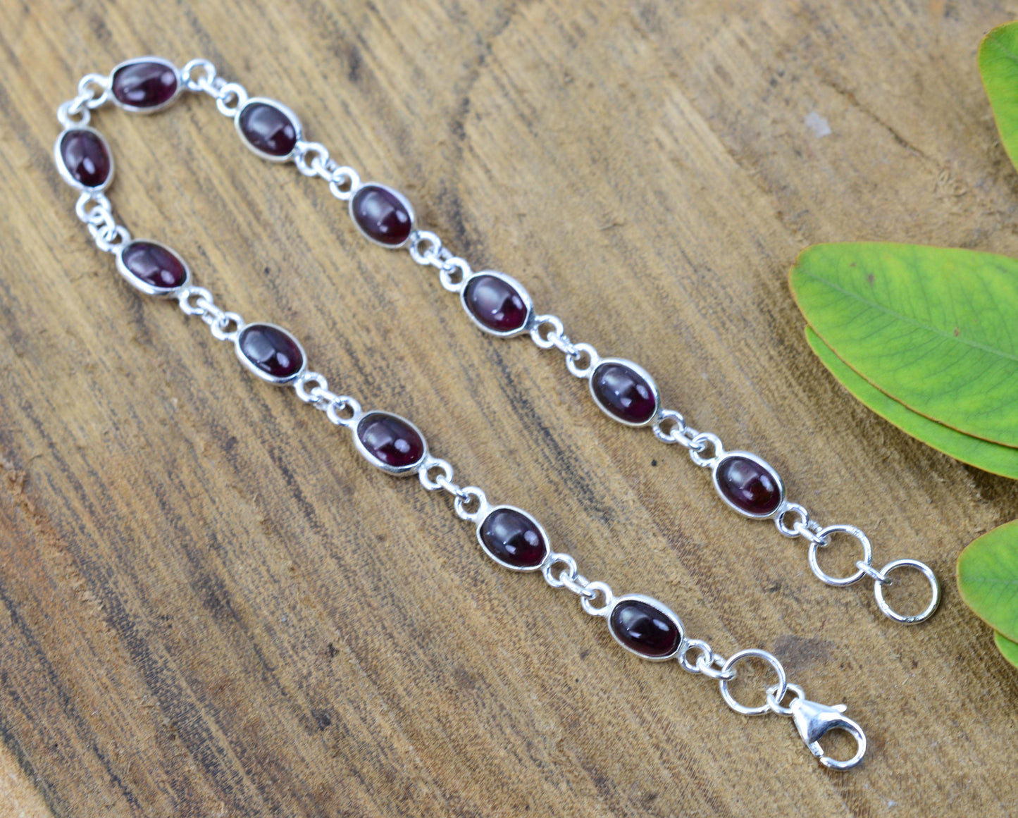 925 SOLID STERLING SILVER Red GARNET HANDMADE BRACELET -8 INCH