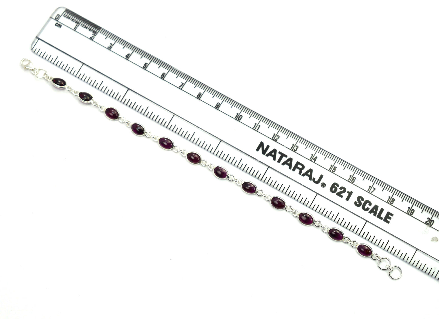 925 SOLID STERLING SILVER Red GARNET HANDMADE BRACELET -8 INCH