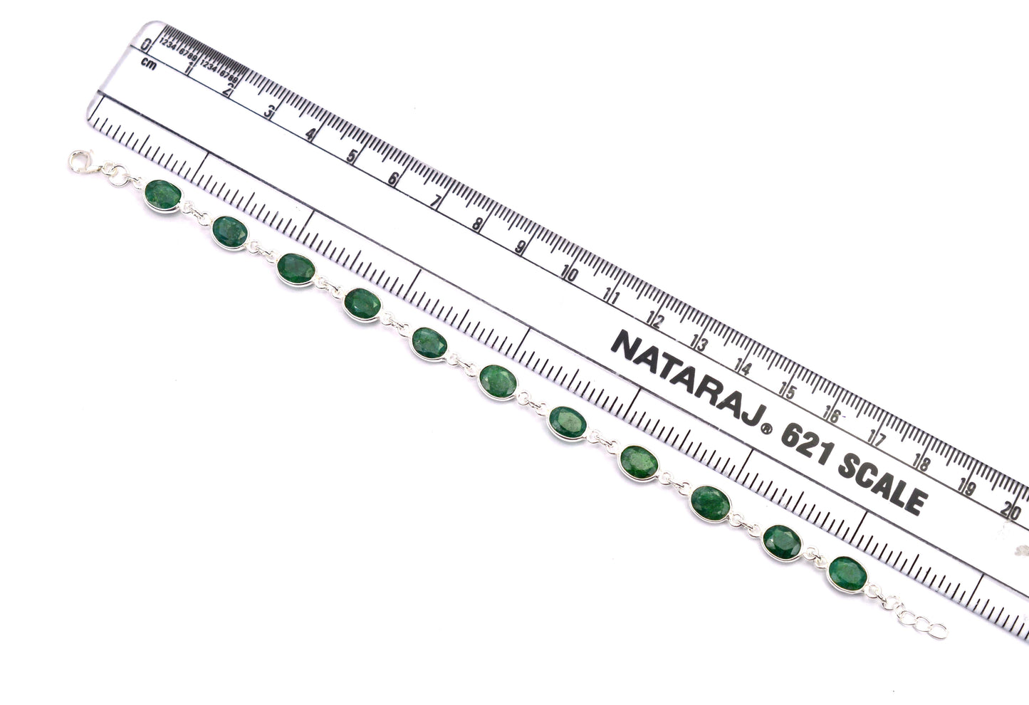 925 SOLID STERLING SILVER Simulated Emerald HANDMADE BRACELET- 8 INCH