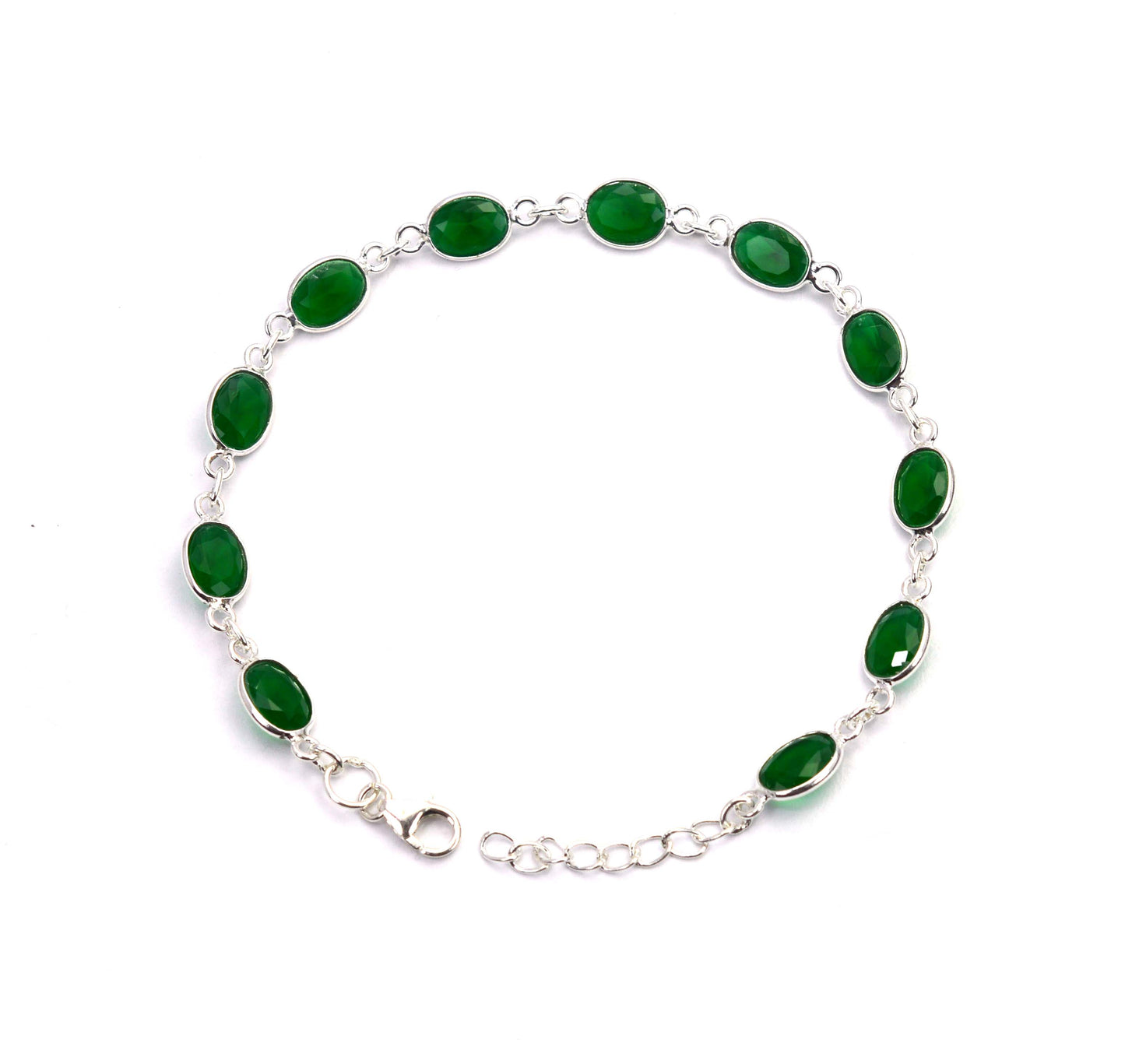 925 SOLID STERLING SILVER CUT Simulated Emerald HANDMADE BRACELET - 8.5 INCH