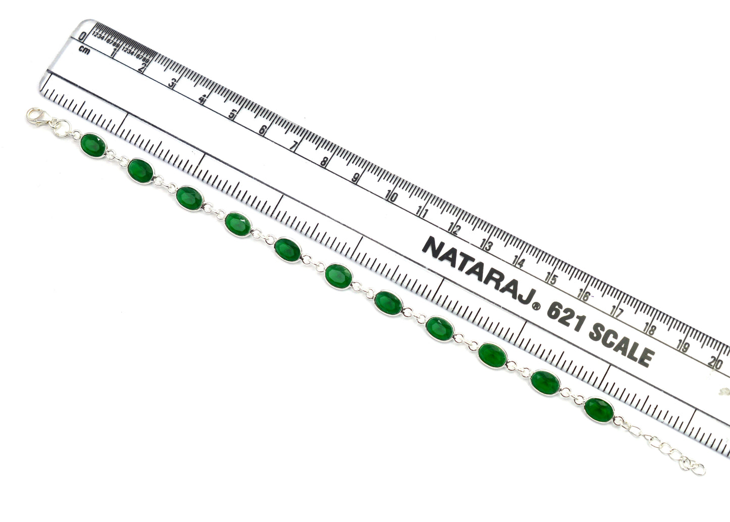 925 SOLID STERLING SILVER CUT Simulated Emerald HANDMADE BRACELET - 8.5 INCH