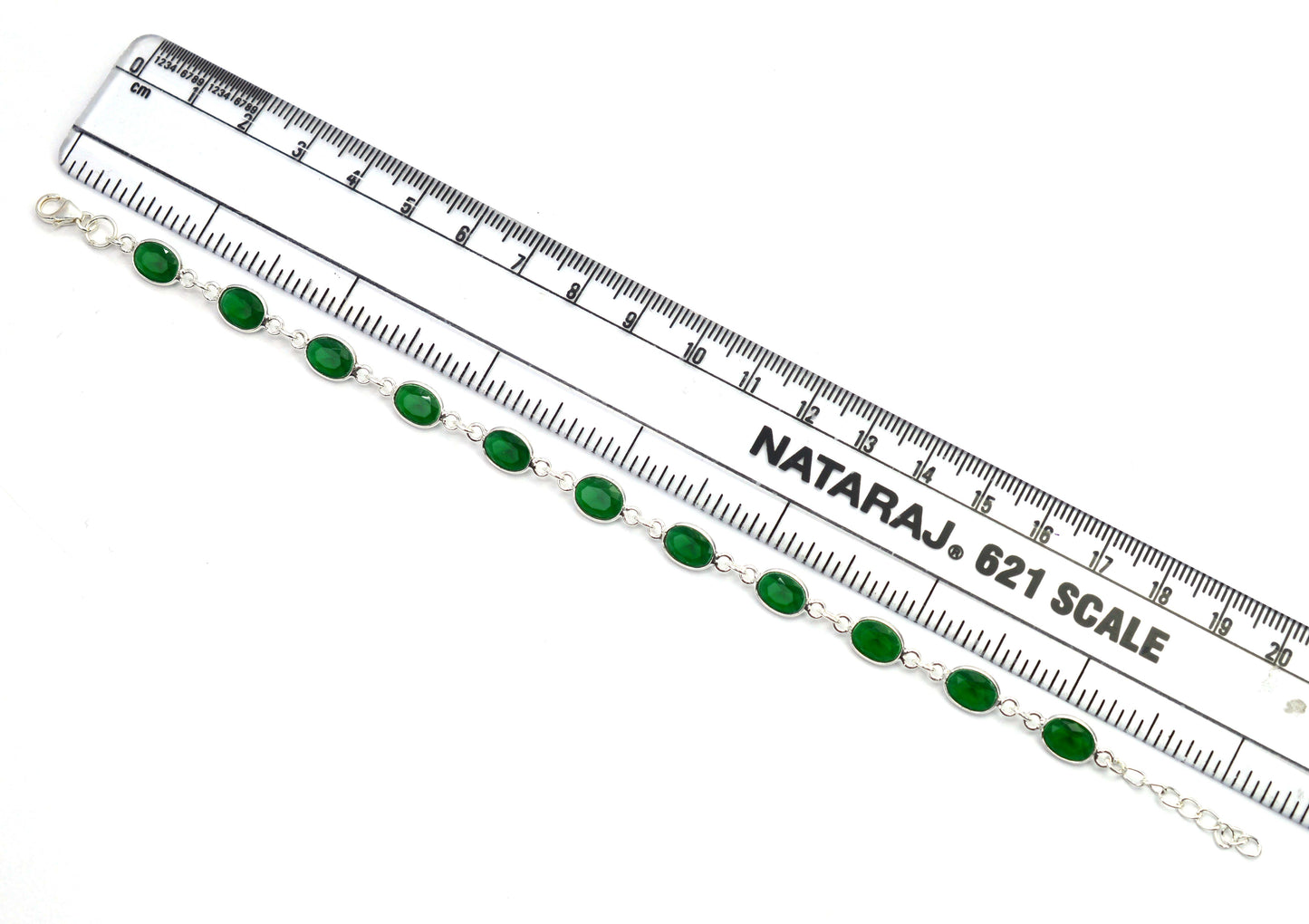 925 SOLID STERLING SILVER Simulated Emerald HANDMADE BRACELET-8.5 INCH