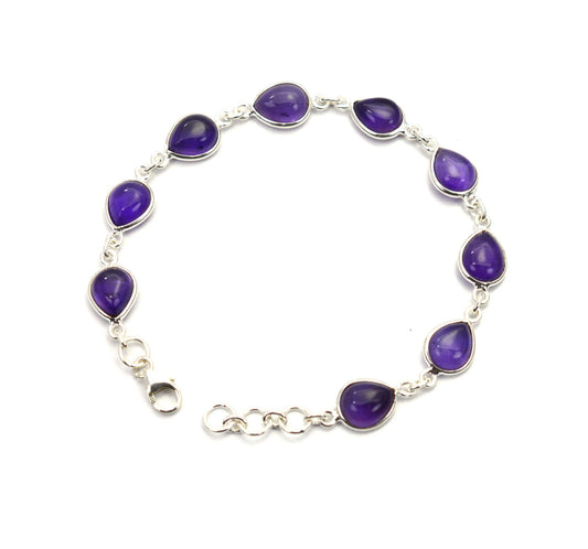 925 SOLID STERLING SILVER PURPLE AMETHYST HANDMADE BRACELET-7.2INCH