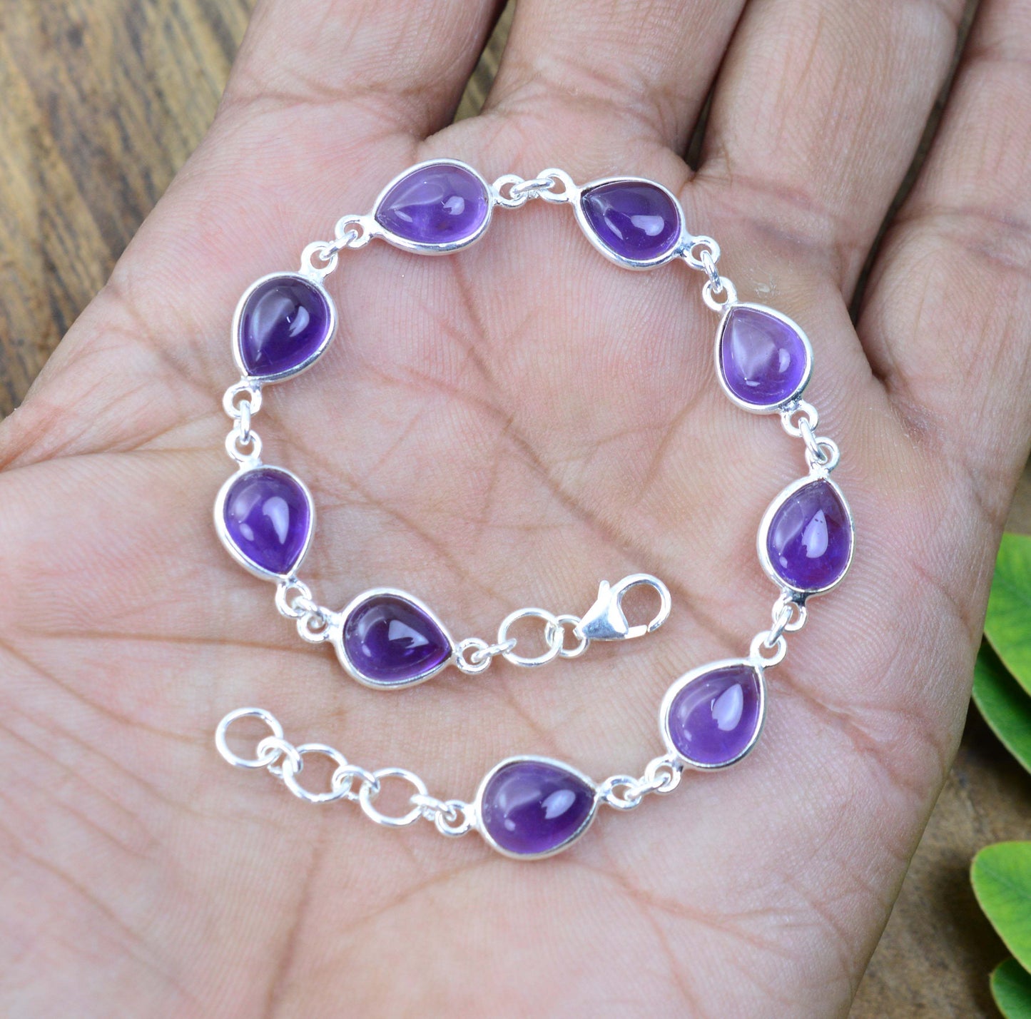925 SOLID STERLING SILVER PURPLE AMETHYST HANDMADE BRACELET-7.2INCH
