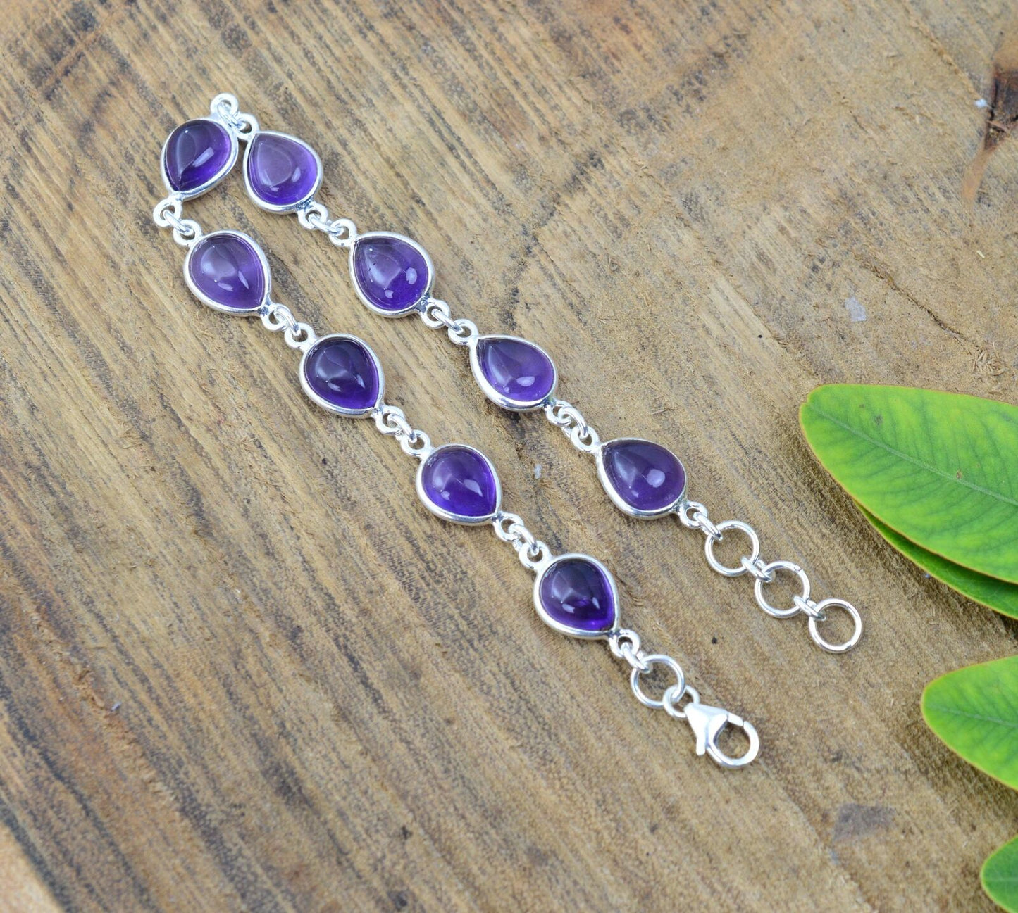 925 SOLID STERLING SILVER PURPLE AMETHYST HANDMADE BRACELET-7.2INCH