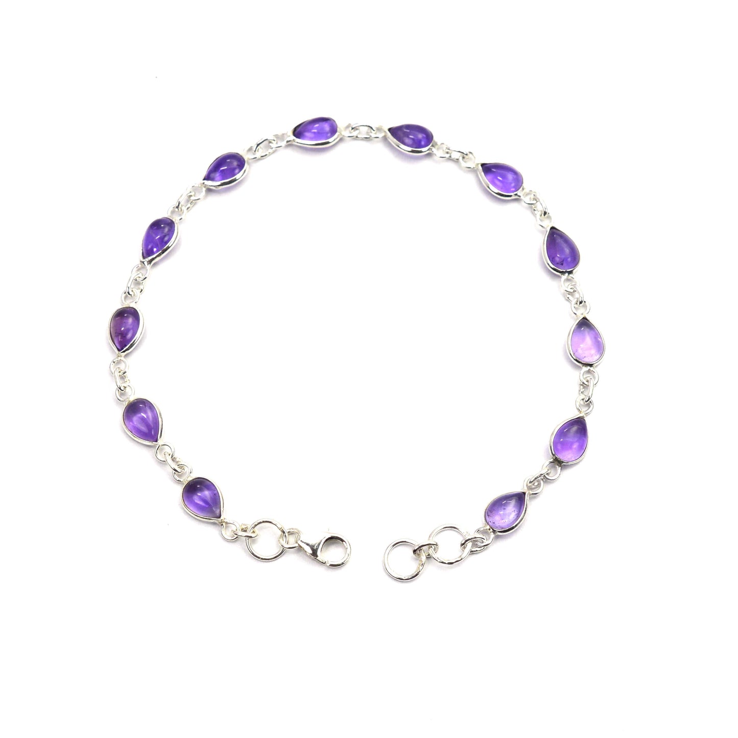 925 SOLID STERLING SILVER PURPLE AMETHYST HANDMADE BRACELET - 8.2 INCH