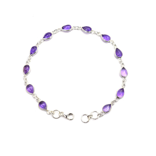 925 SOLID STERLING SILVER PURPLE AMETHYST HANDMADE BRACELET - 8.2 INCH