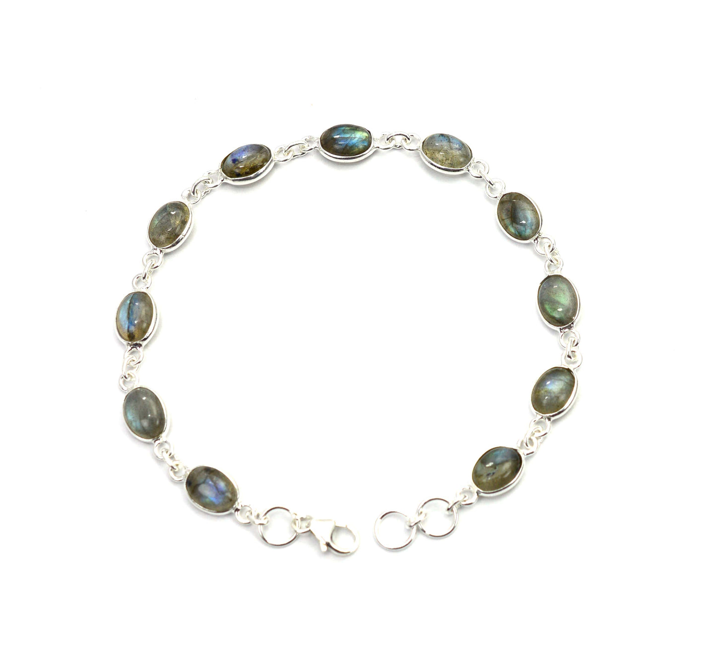 925 SOLID STERLING SILVER LABRADORITE HANDMADE BRACELET - 8.1 INCH