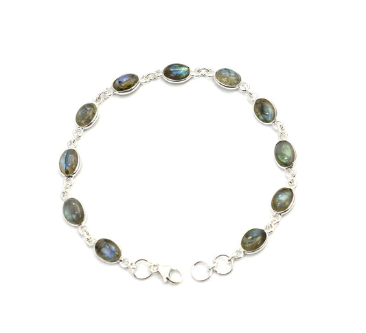 925 SOLID STERLING SILVER LABRADORITE HANDMADE BRACELET - 8.1 INCH