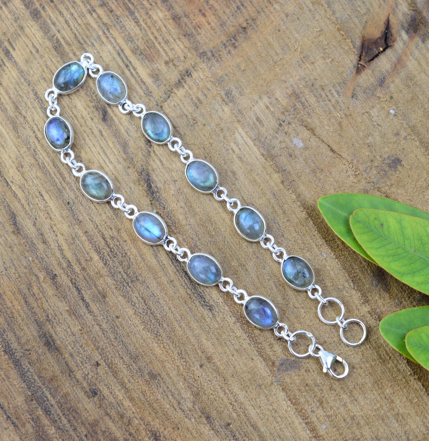 925 SOLID STERLING SILVER LABRADORITE HANDMADE BRACELET - 8.1 INCH