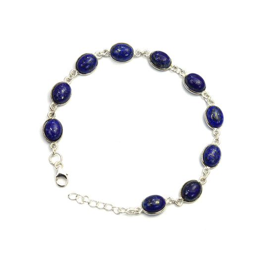 925 SOLID STERLING SILVER BLUE LAPIS LAZULI HANDMADE BRACELET-8.7 IN