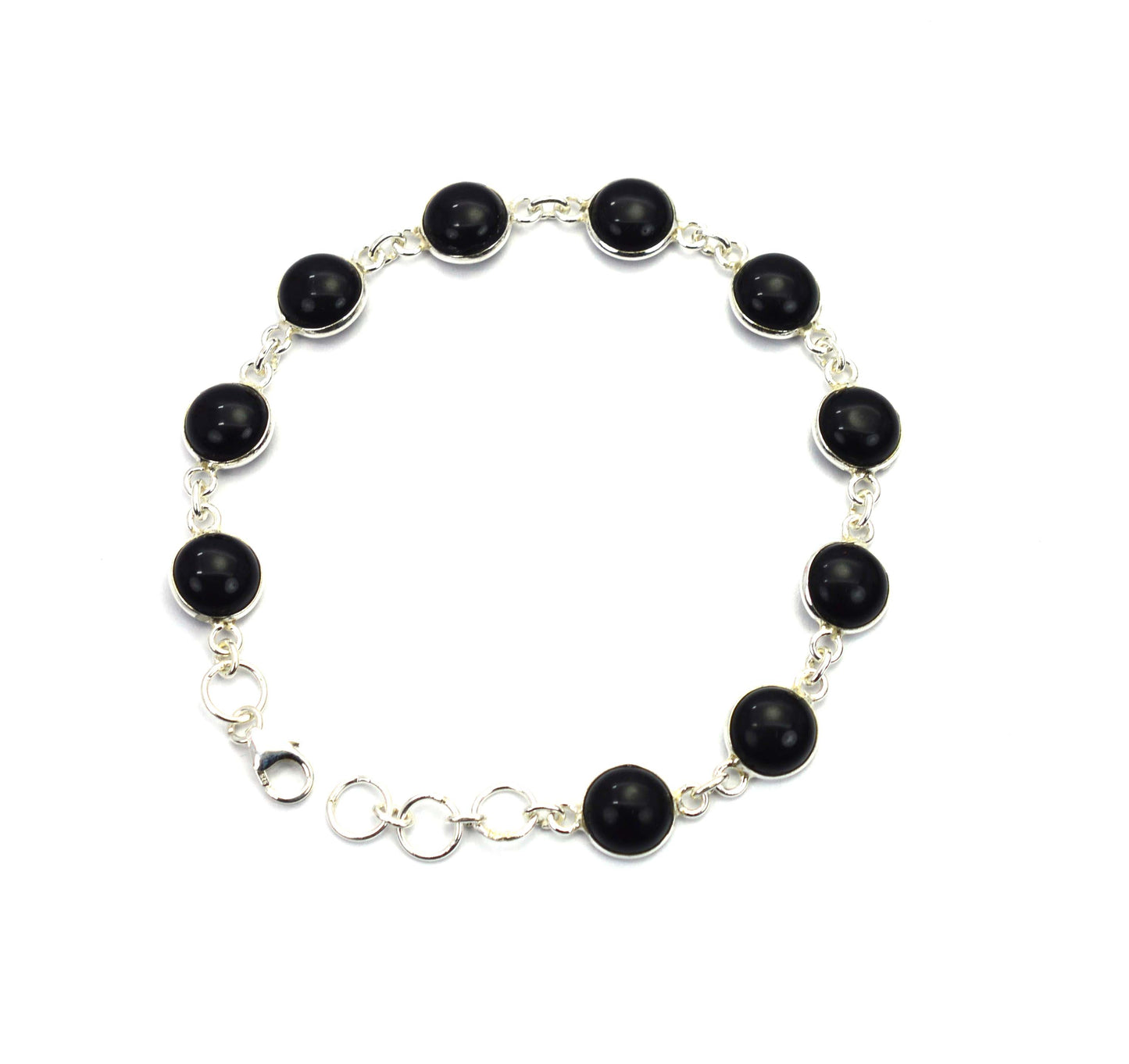 925  SOLID STERLING SILVER BLACK ONYX HANDMADE BRACELET - 7.6 INCH