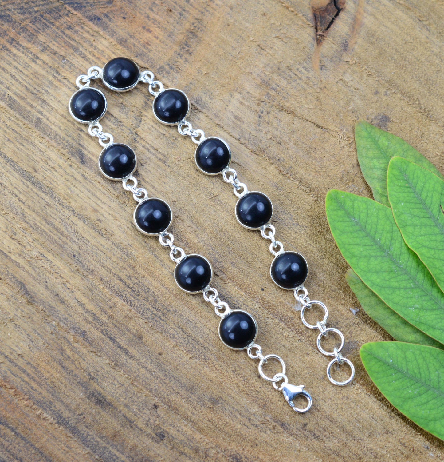 925  SOLID STERLING SILVER BLACK ONYX HANDMADE BRACELET - 7.6 INCH