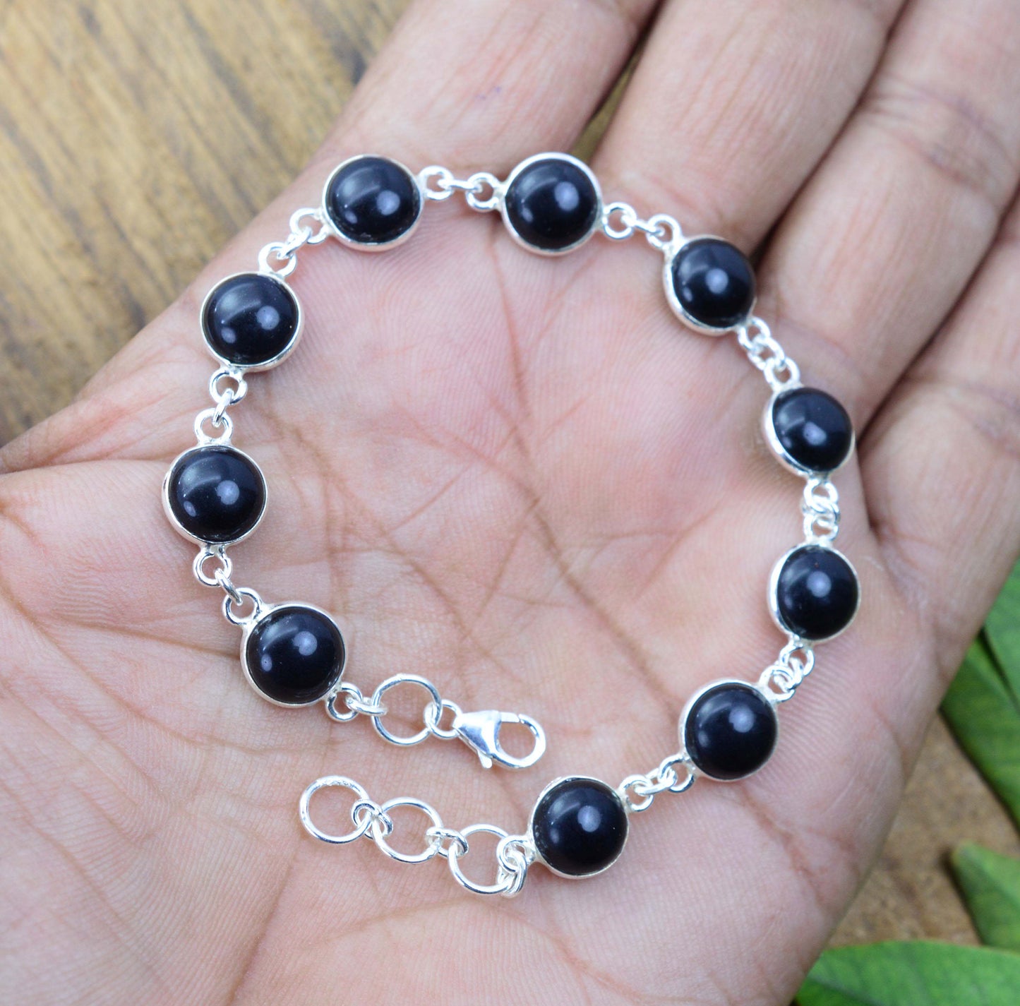 925  SOLID STERLING SILVER BLACK ONYX HANDMADE BRACELET - 7.6 INCH