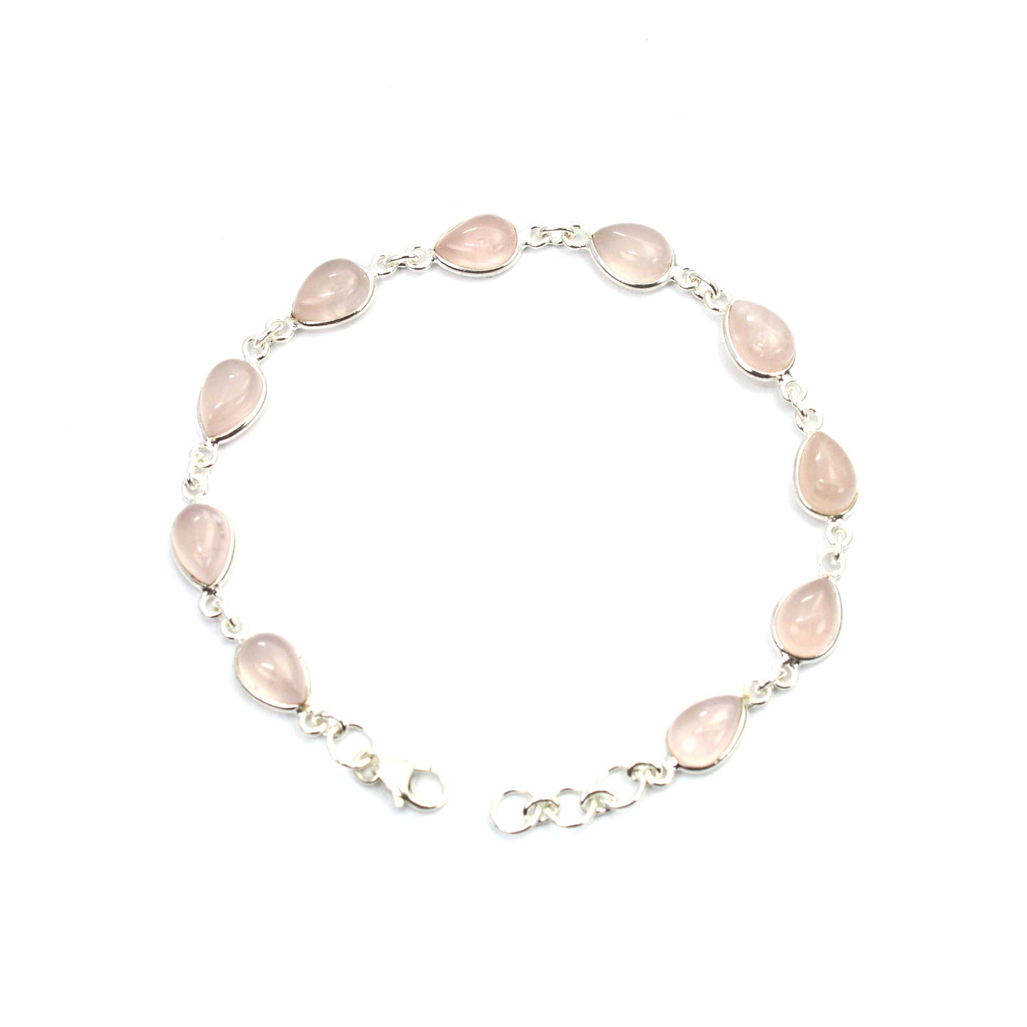925 SOLID STERLING SILVER PINK ROSE QUARTZ HANDMADE BRACELET