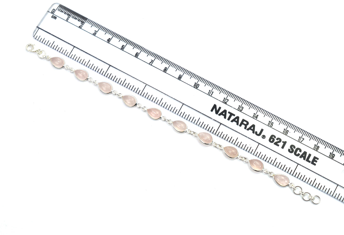 925 SOLID STERLING SILVER PINK ROSE QUARTZ HANDMADE BRACELET
