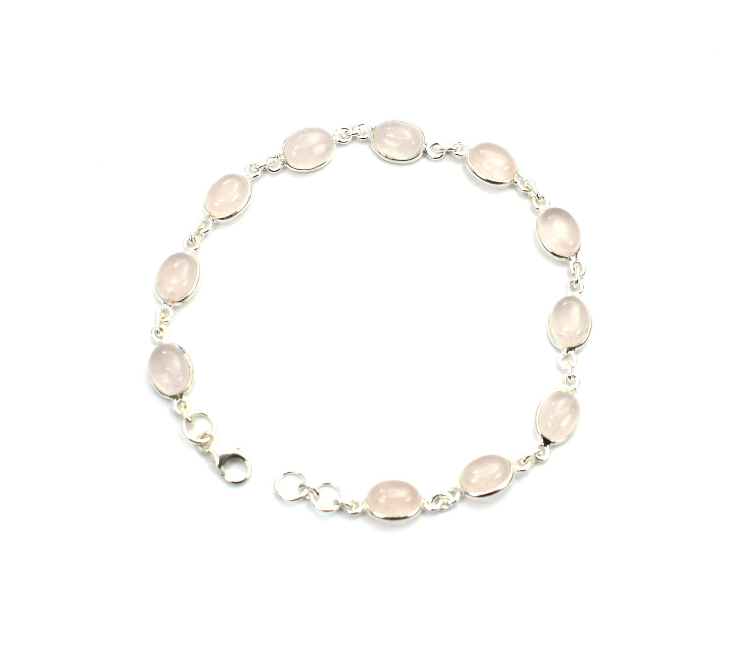 925 SOLID STERLING SILVER Pink ROSE QUARTZ HANDMADE BRACELET - 8 INCH