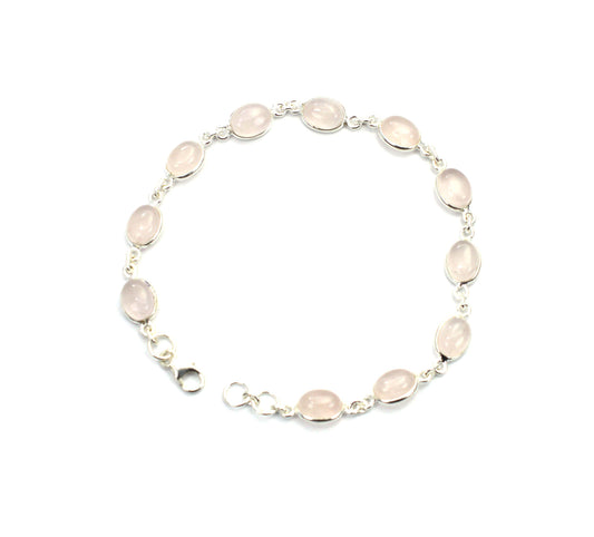 925 SOLID STERLING SILVER Pink ROSE QUARTZ HANDMADE BRACELET - 8 INCH