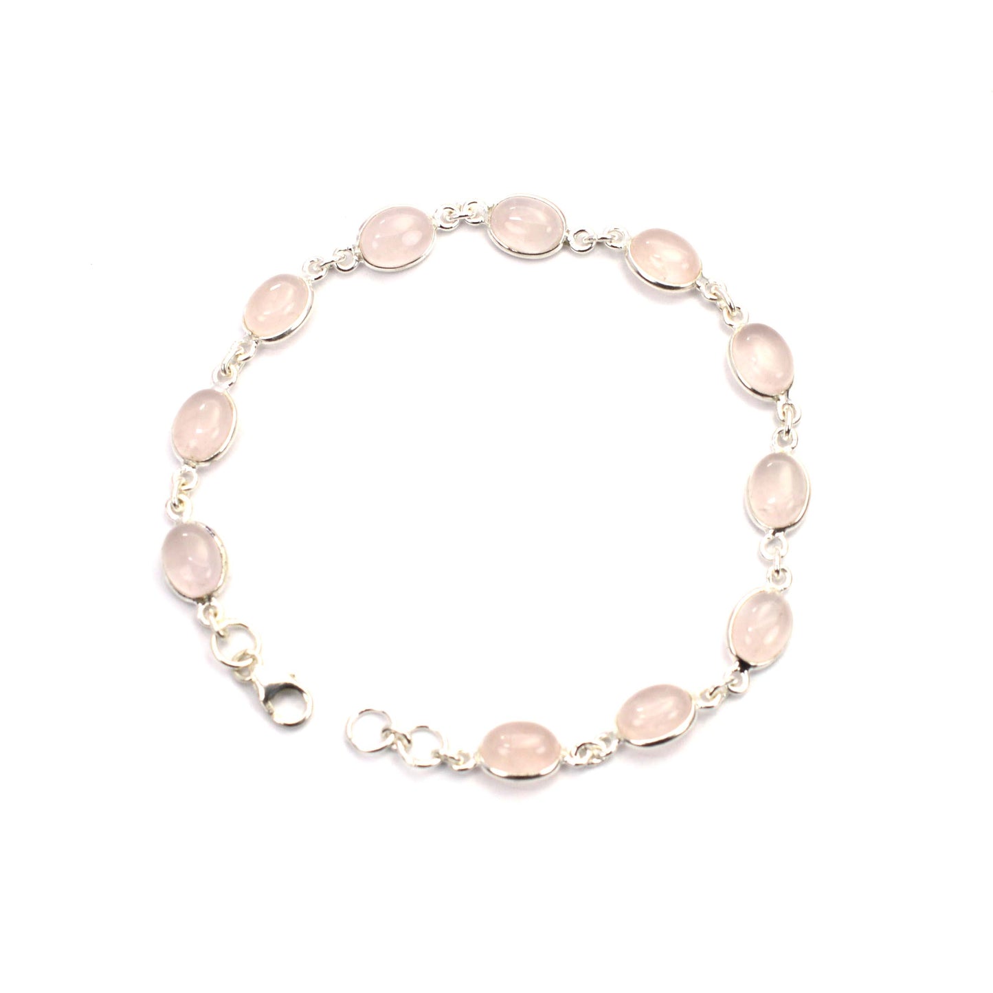 925 SOLID STERLING SILVER PINK ROSE QUARTZ HANDMADE BRACELET- 7.8 INCH