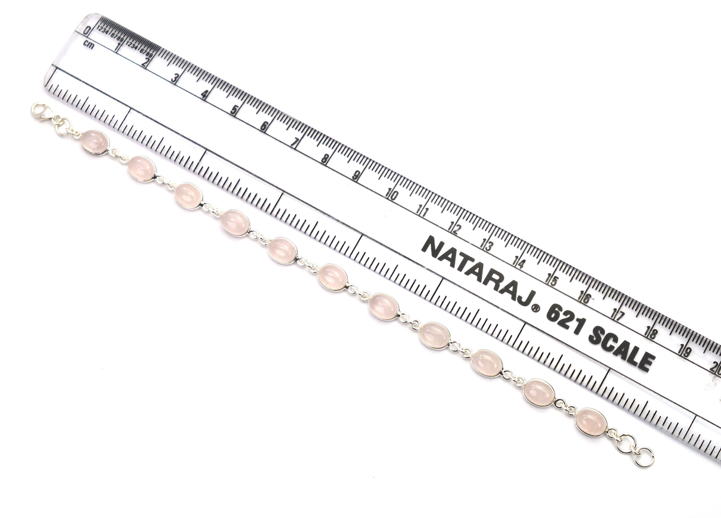 925 SOLID STERLING SILVER PINK ROSE QUARTZ HANDMADE BRACELET- 7.8 INCH