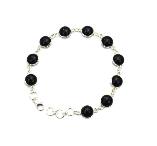925 SOLID STERLING SILVER BLACK ONYX HANDMADE BRACELET -7.3 INCH