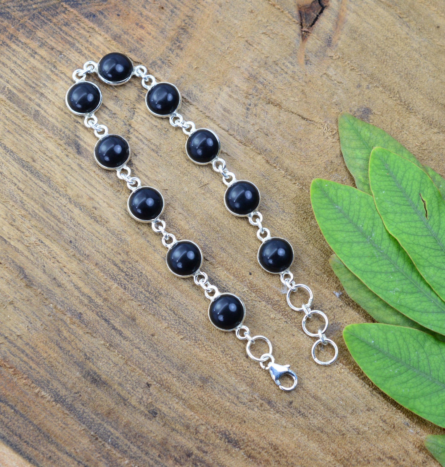 925 SOLID STERLING SILVER BLACK ONYX HANDMADE BRACELET -7.3 INCH