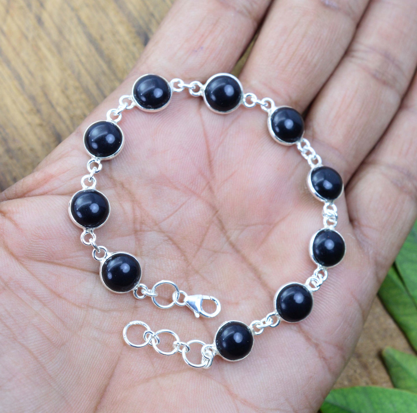 925 SOLID STERLING SILVER BLACK ONYX HANDMADE BRACELET -7.3 INCH