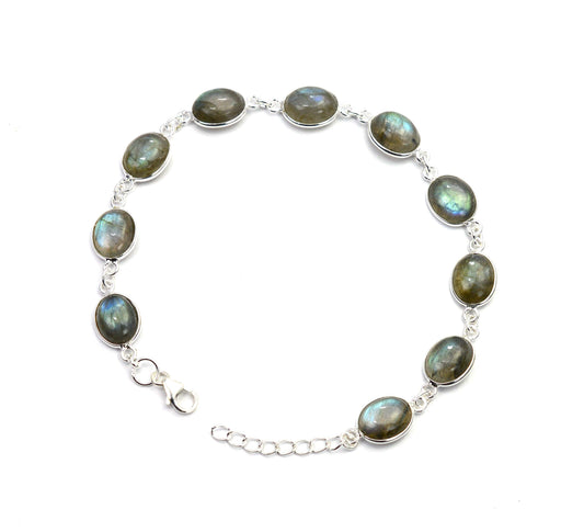 925 SOLID STERLING SILVER LABRADORITE HANDMADE BRACELET - 8.5 INCH