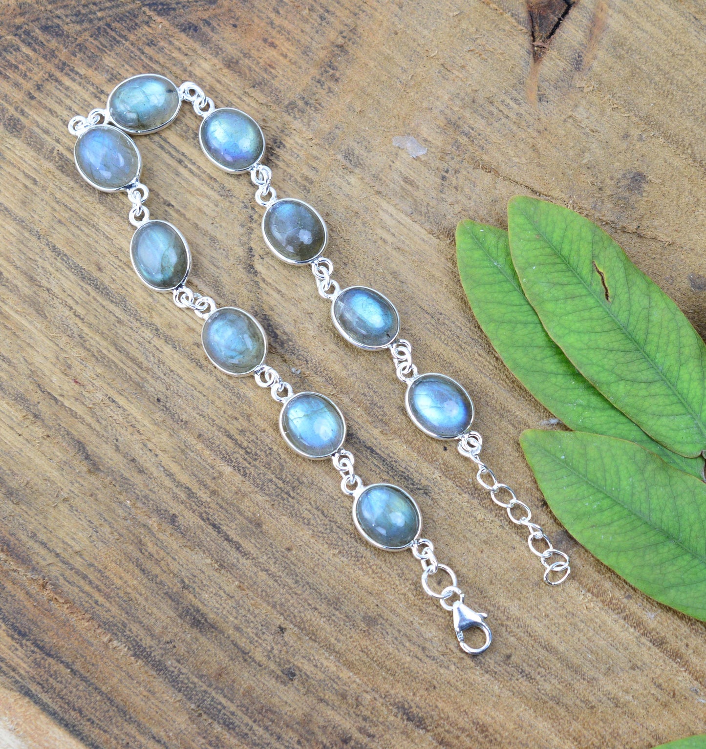 925 SOLID STERLING SILVER LABRADORITE HANDMADE BRACELET - 8.5 INCH