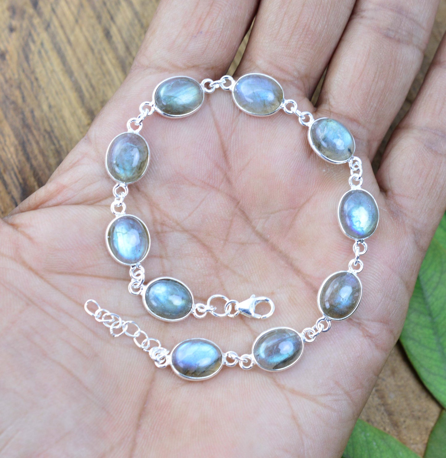 925 SOLID STERLING SILVER LABRADORITE HANDMADE BRACELET - 8.5 INCH