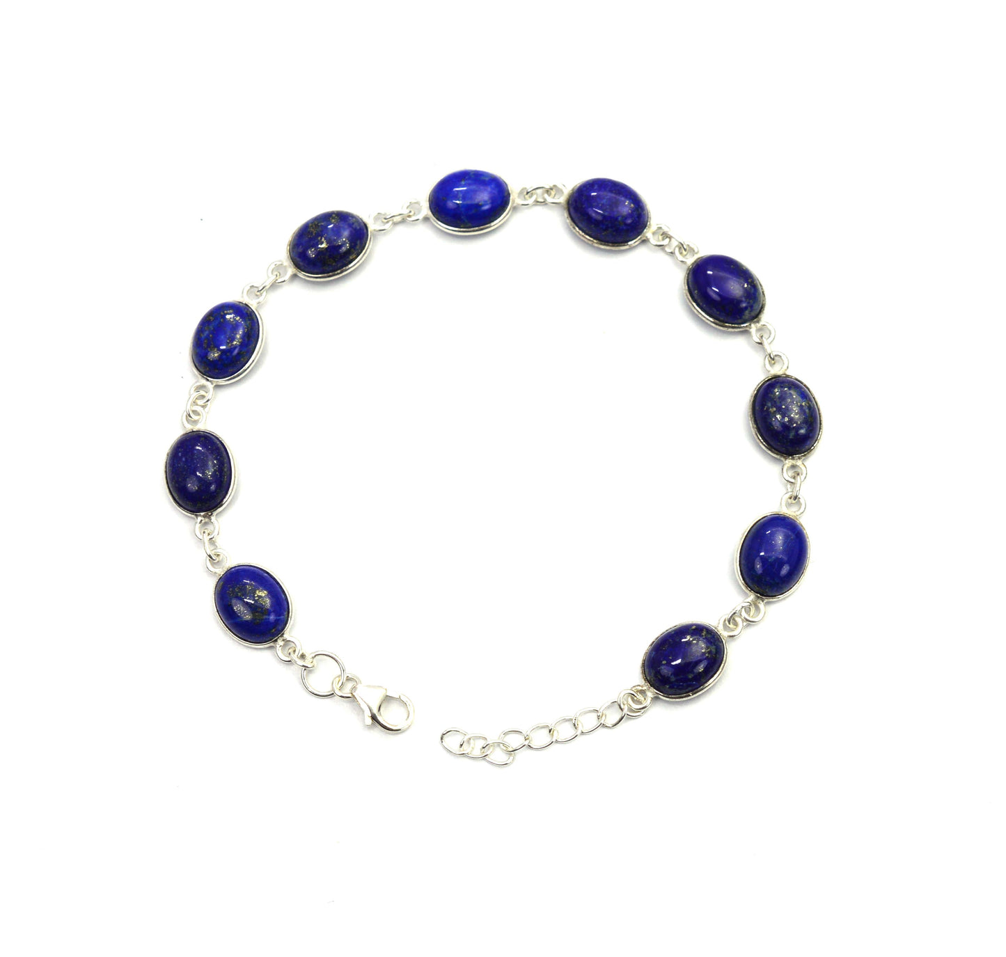 925 SOLID STERLING SILVER BLUE LAPIS LAZULI HANDMADE BRACELET - 8.1 INCH