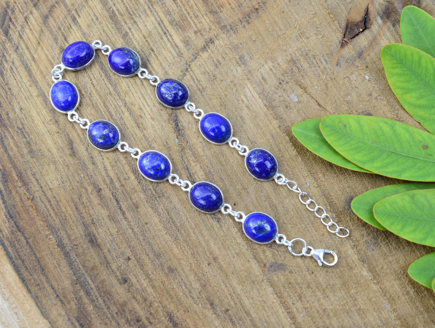 925 SOLID STERLING SILVER BLUE LAPIS LAZULI HANDMADE BRACELET - 8.1 INCH