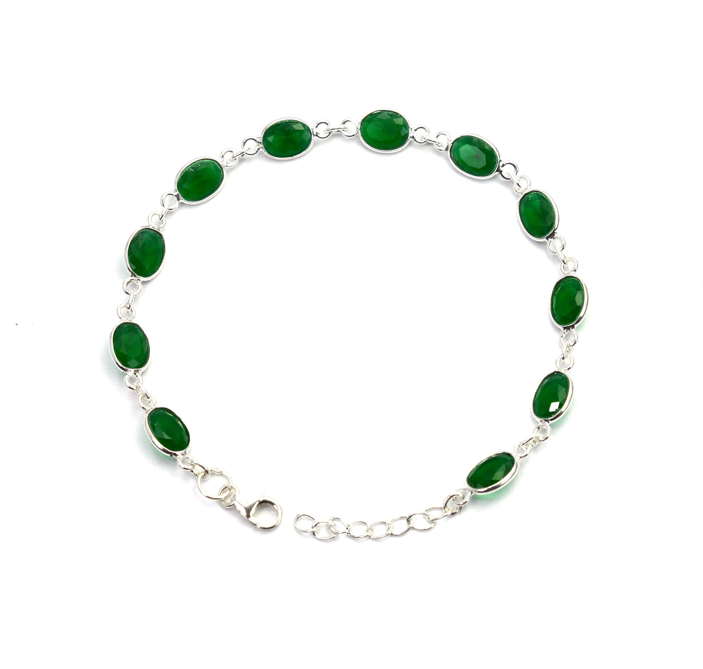 925 SOLID STERLING SILVER CUT Simulated Emerald HANDMADE BRACELET - 8.5 INCH